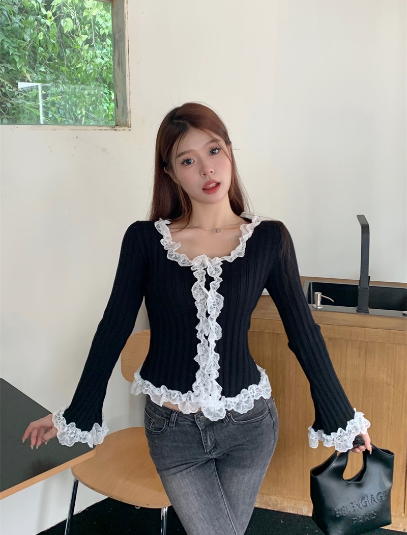 France style lace sweater retro enticement cardigan