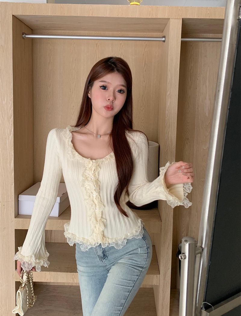 France style lace sweater retro enticement cardigan