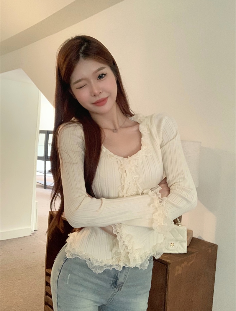 France style lace sweater retro enticement cardigan