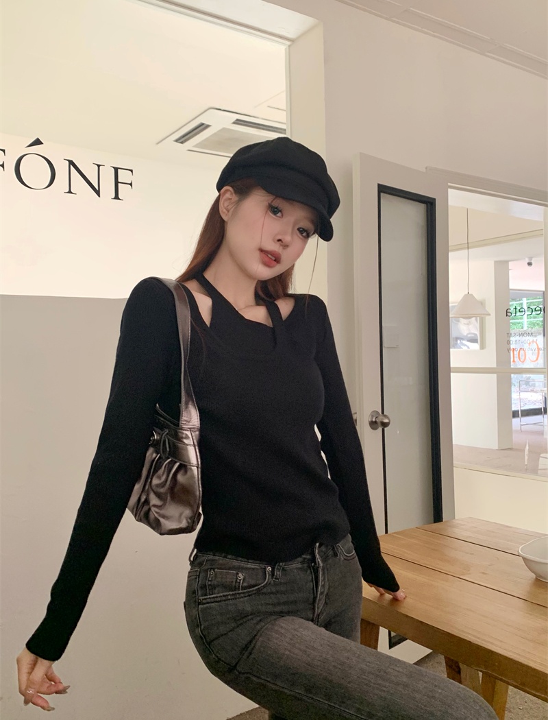 Pseudo-two long sleeve sweater enticement tops