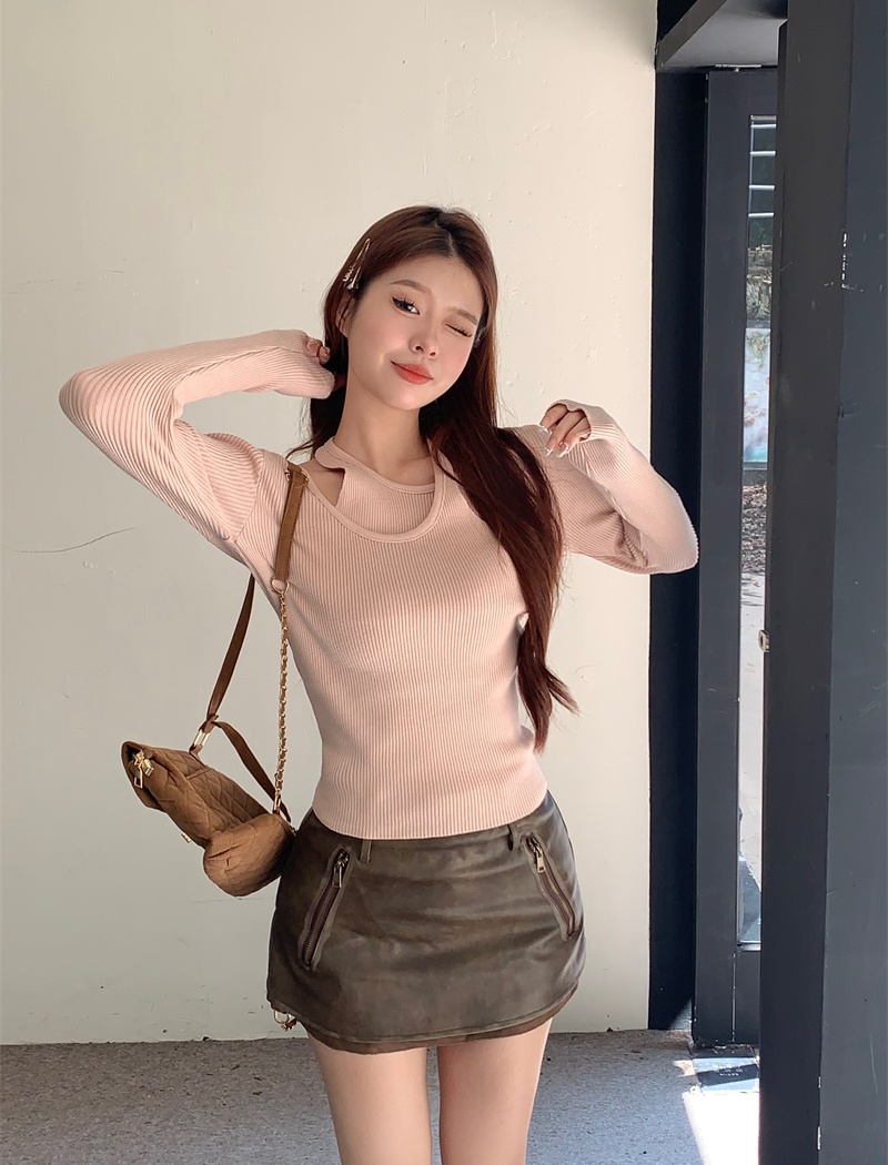 Pseudo-two long sleeve sweater enticement tops