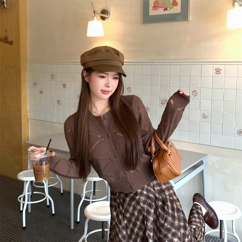 Temperament retro jacket long sleeve hollow cardigan
