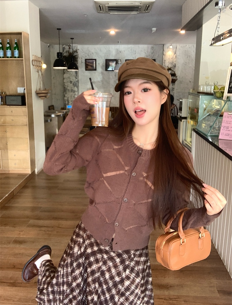 Temperament retro jacket long sleeve hollow cardigan