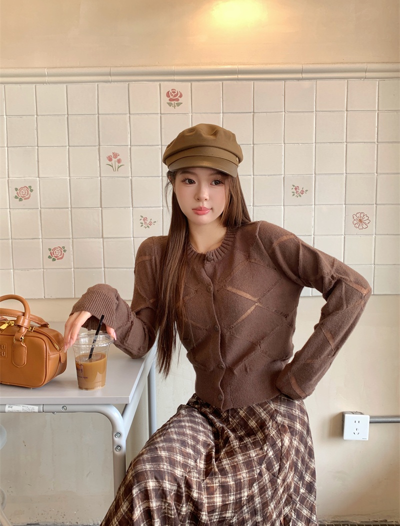 Temperament retro jacket long sleeve hollow cardigan