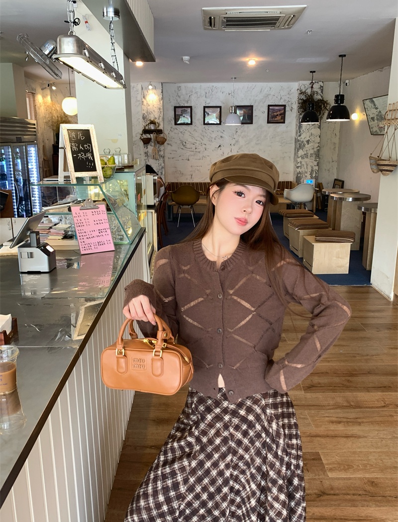 Temperament retro jacket long sleeve hollow cardigan