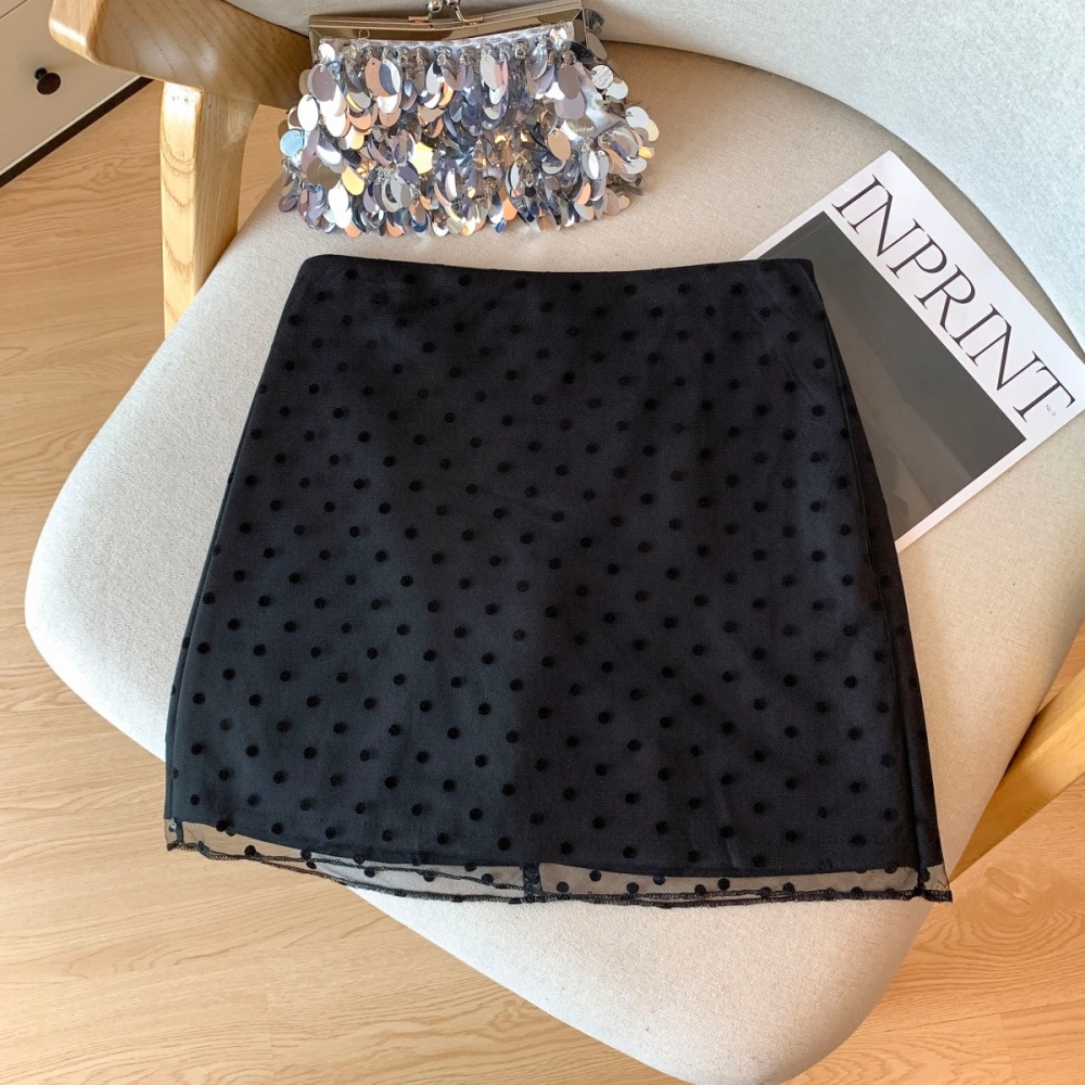 A-line polka dot short skirt package hip skirt for women