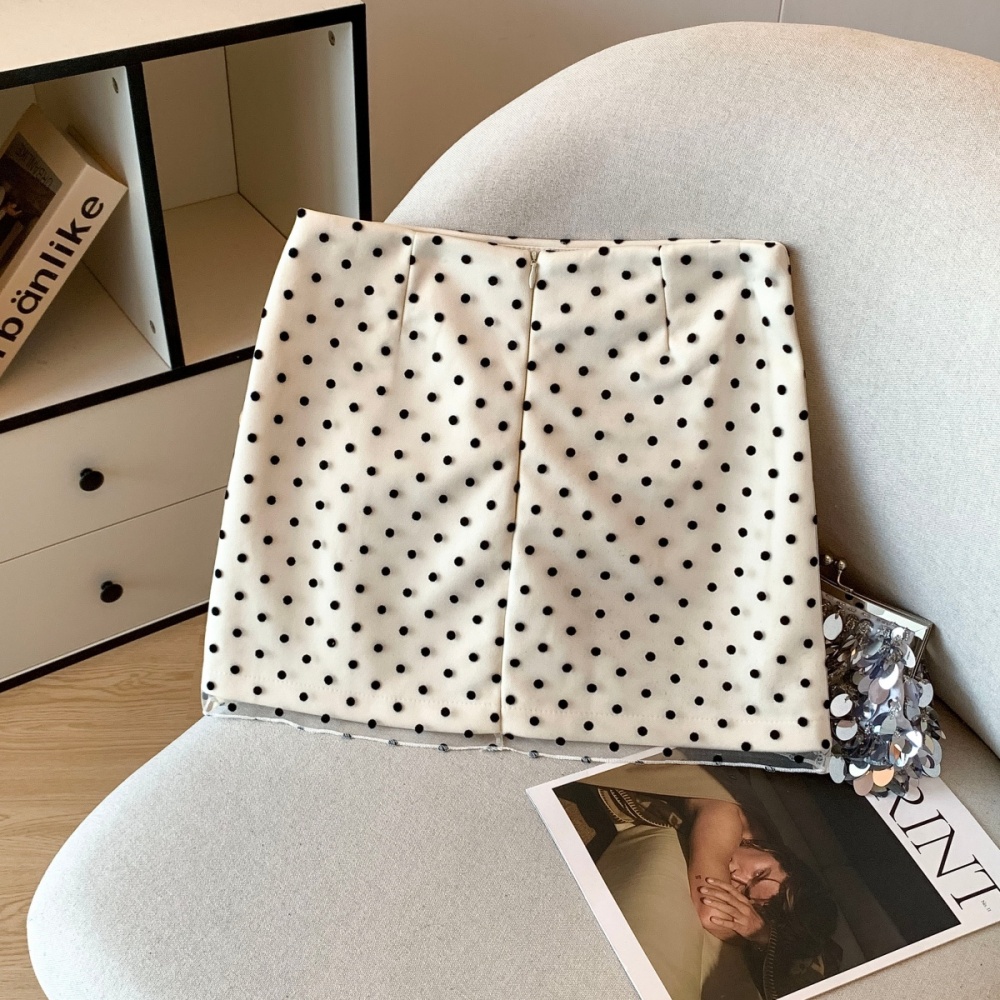A-line polka dot short skirt package hip skirt for women