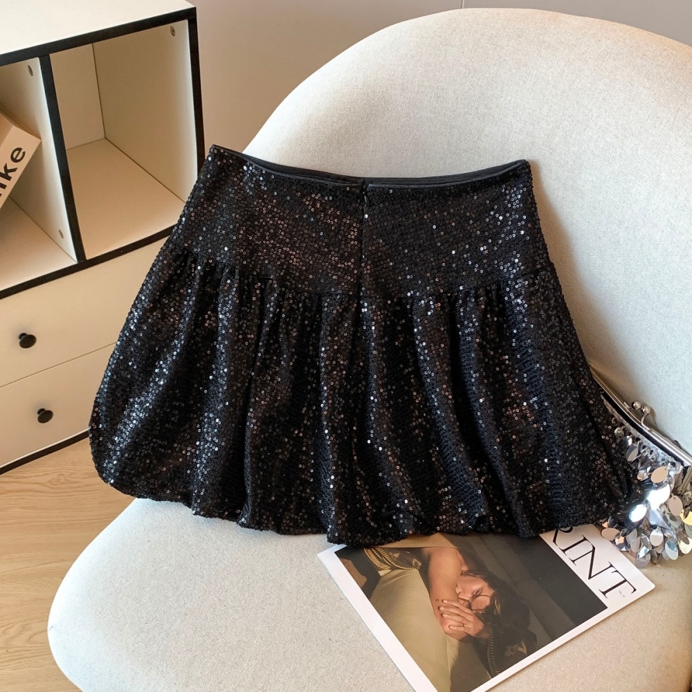 Autumn shiny sequins short skirt high waist bud skirt