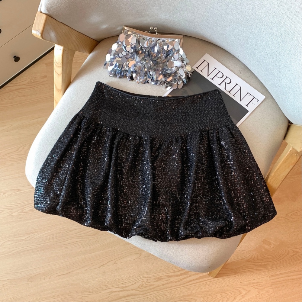 Autumn shiny sequins short skirt high waist bud skirt