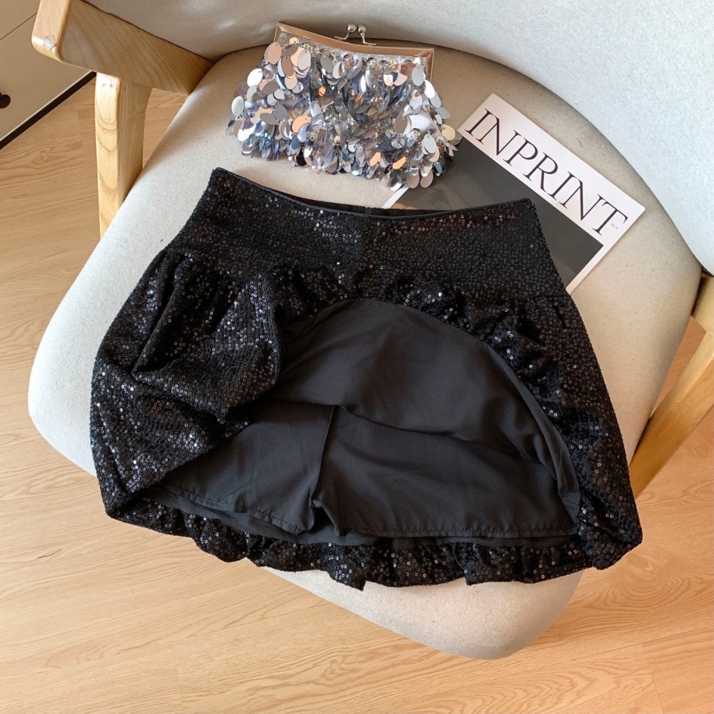 Autumn shiny sequins short skirt high waist bud skirt