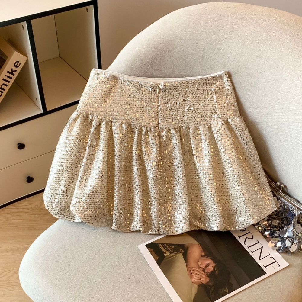 Autumn shiny sequins short skirt high waist bud skirt