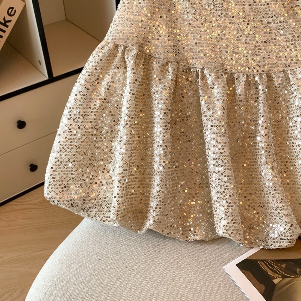 Autumn shiny sequins short skirt high waist bud skirt