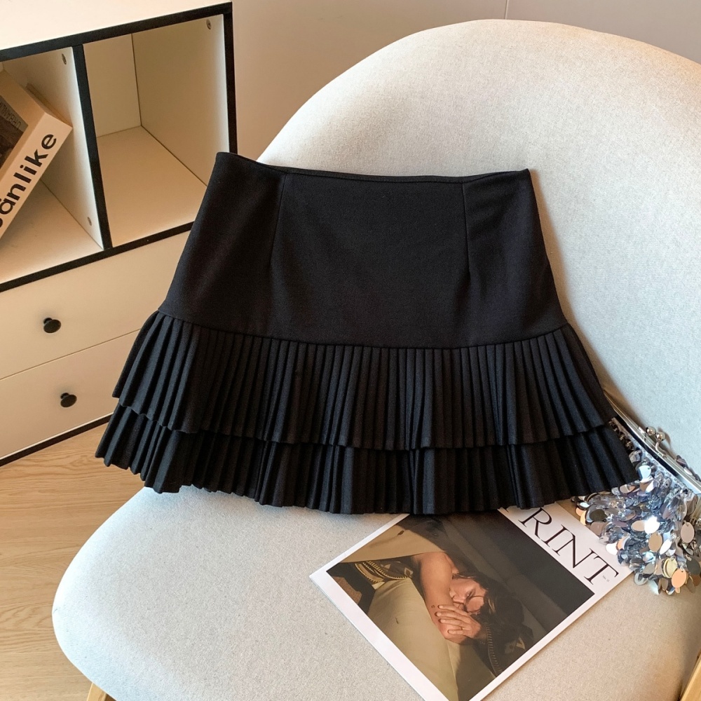 College style pleated short skirt A-line high waist skirt