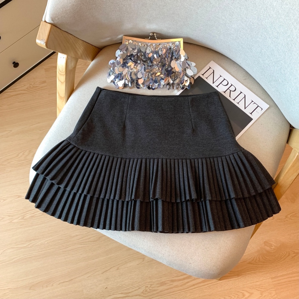 College style pleated short skirt A-line high waist skirt