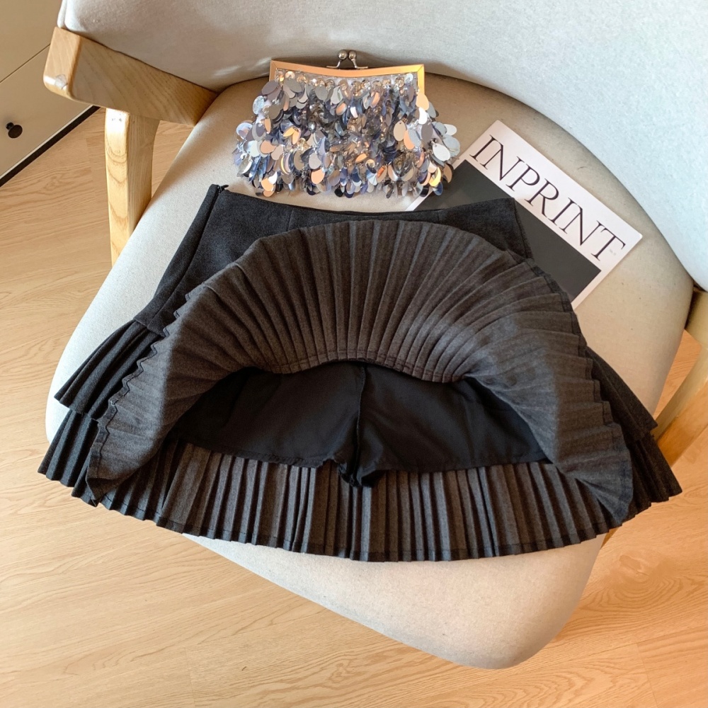 College style pleated short skirt A-line high waist skirt