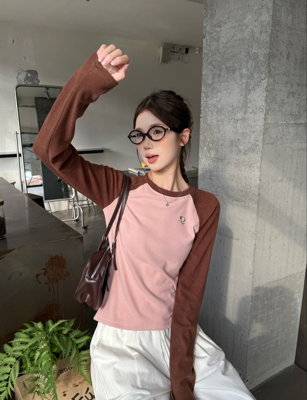 Raglan sleeve autumn T-shirt bottoming tops for women