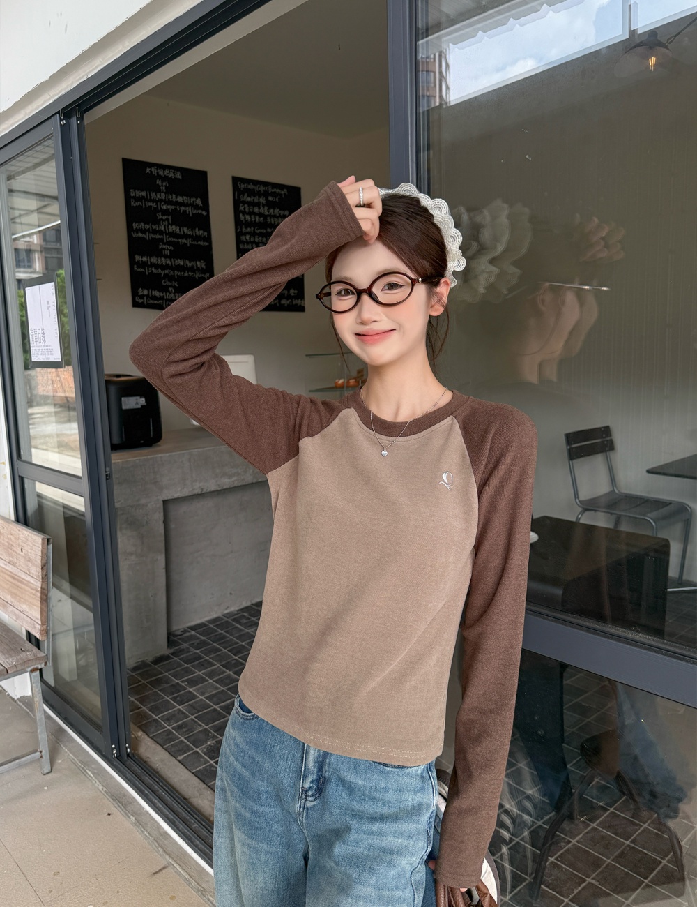 Raglan sleeve autumn T-shirt bottoming tops for women