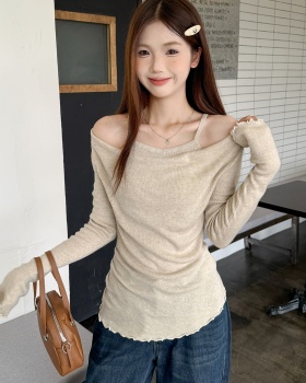 Apricot sweater Pseudo-two tops for women
