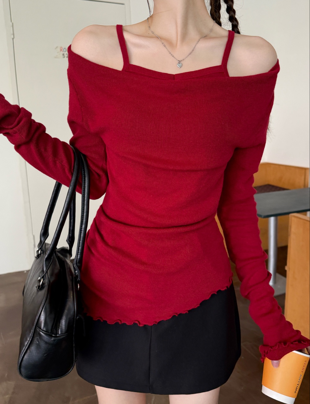 Apricot sweater Pseudo-two tops for women