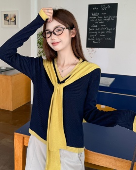 Pseudo-two autumn sweater gray shawl 2pcs set for women