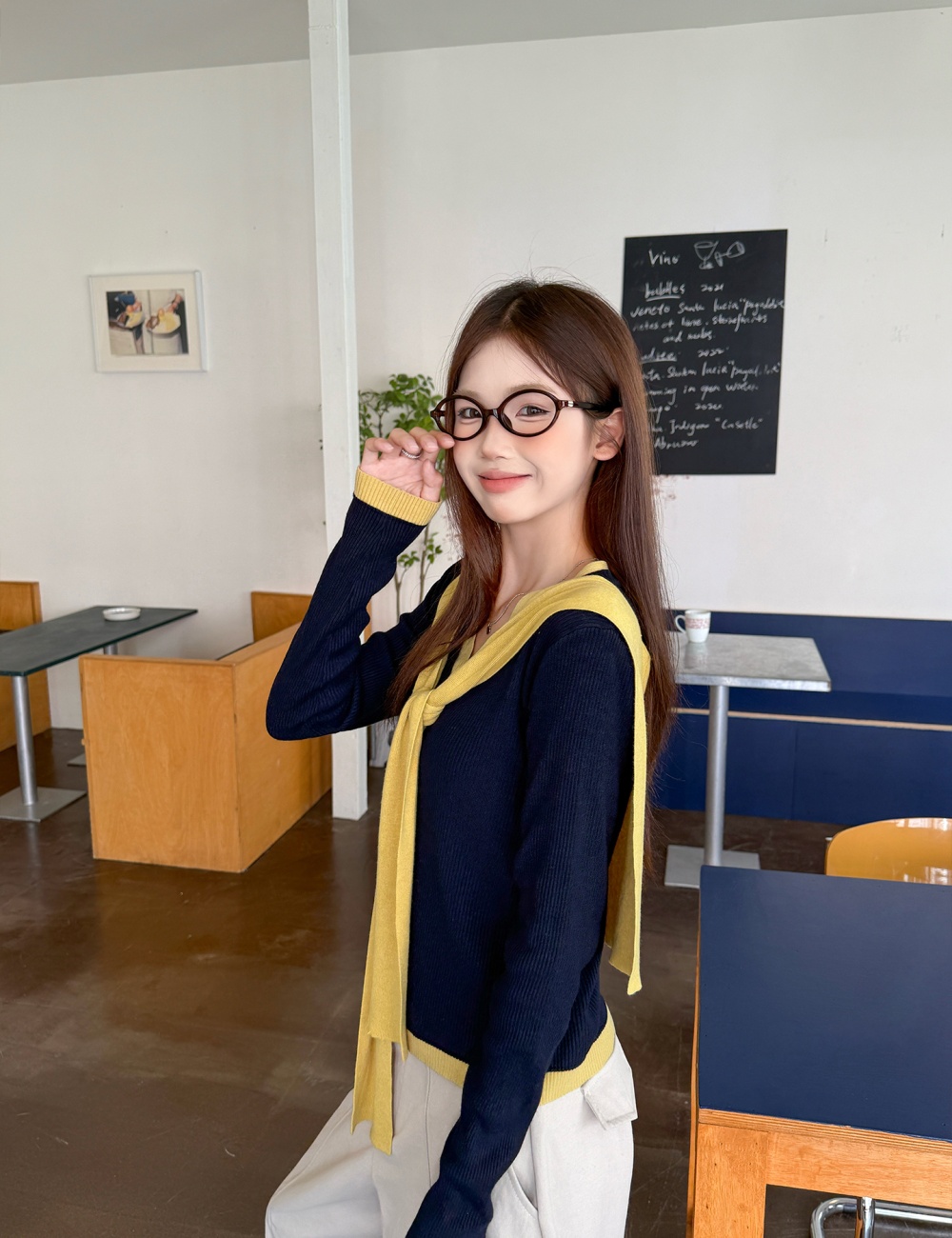 Pseudo-two autumn sweater gray shawl 2pcs set for women