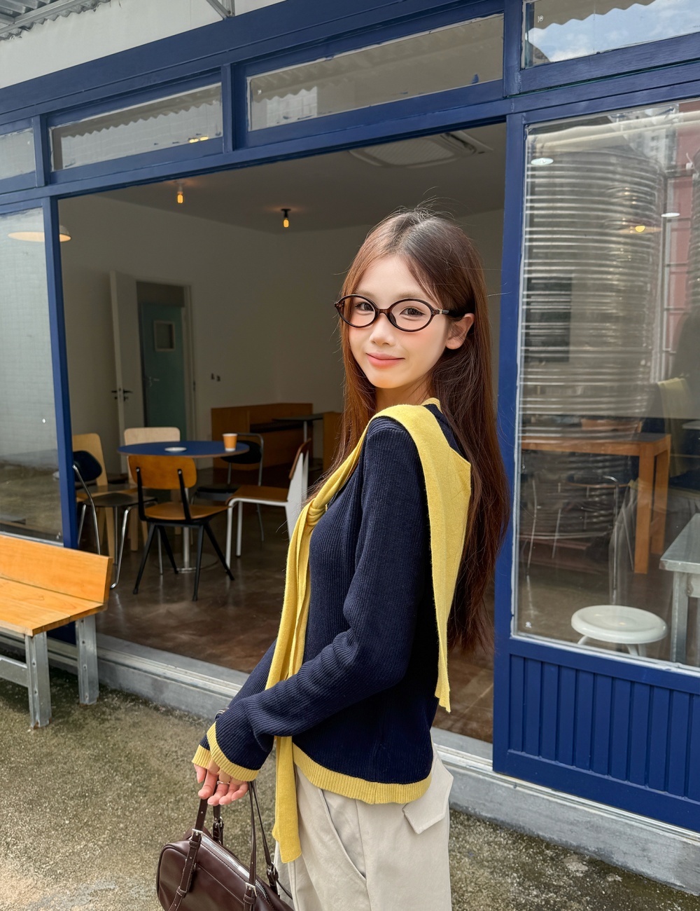 Pseudo-two autumn sweater gray shawl 2pcs set for women