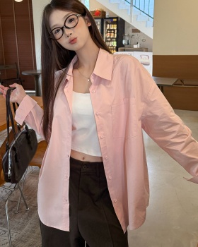 Autumn pink long coat Casual long sleeve shirt for women