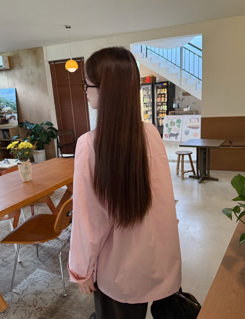 Autumn pink long coat Casual long sleeve shirt for women