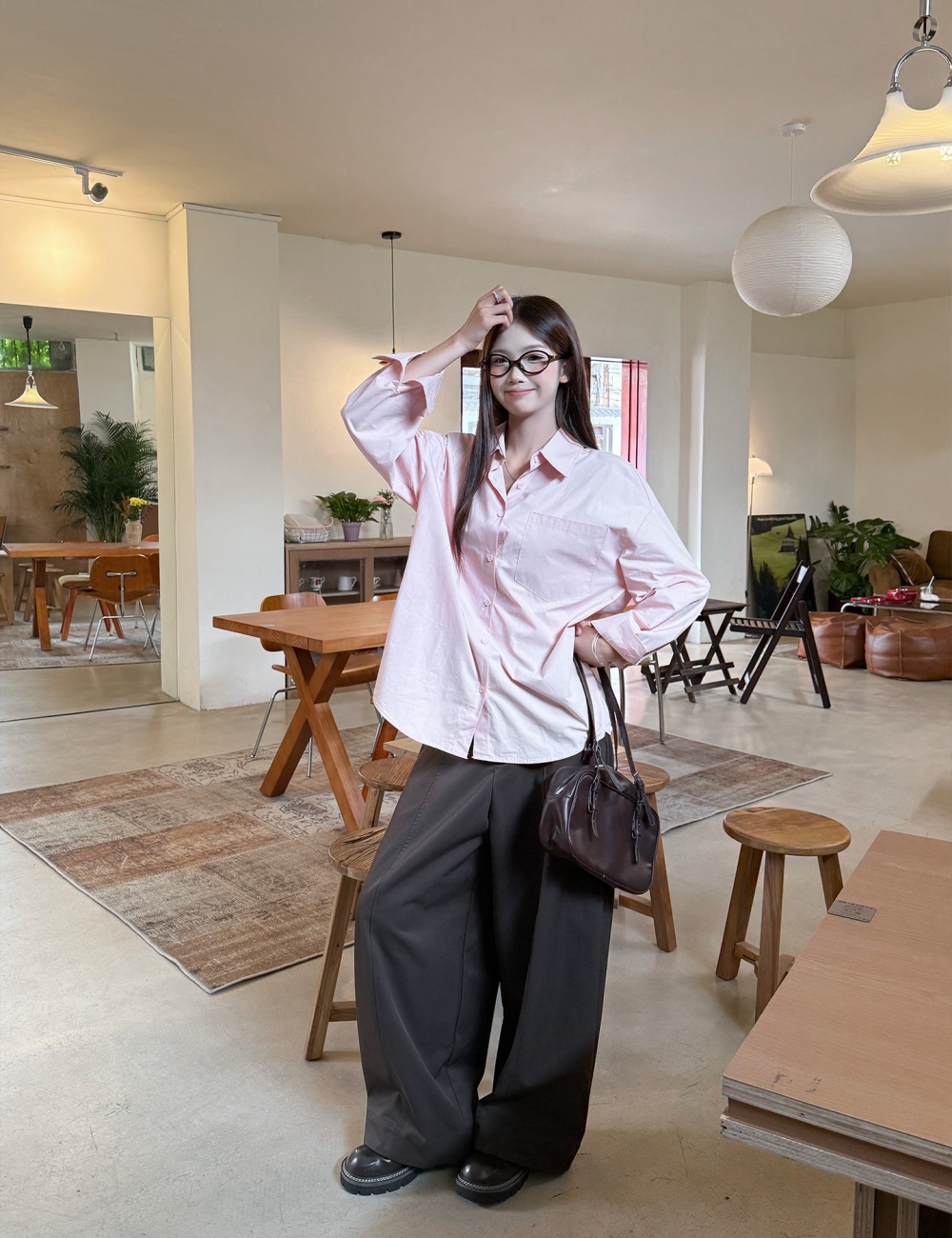 Autumn pink long coat Casual long sleeve shirt for women