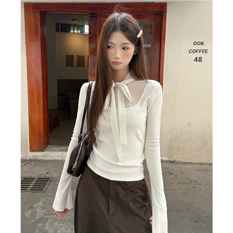 Apricot bottoming shirt autumn T-shirt for women