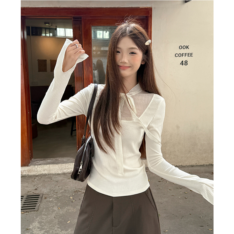 Apricot bottoming shirt autumn T-shirt for women