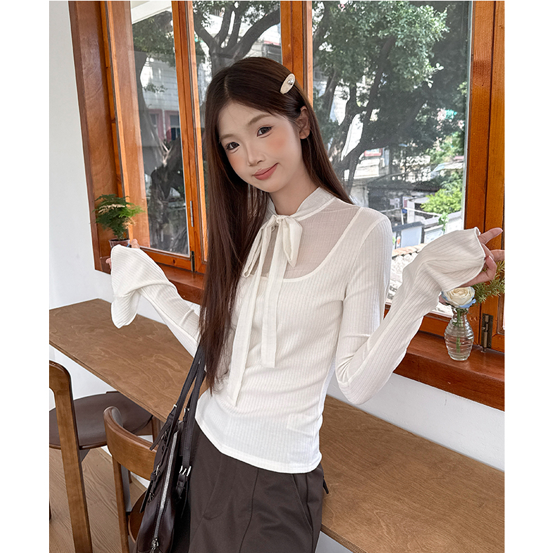 Apricot bottoming shirt autumn T-shirt for women