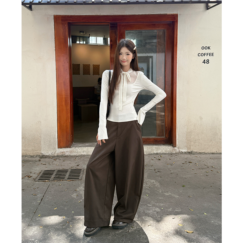 Apricot bottoming shirt autumn T-shirt for women