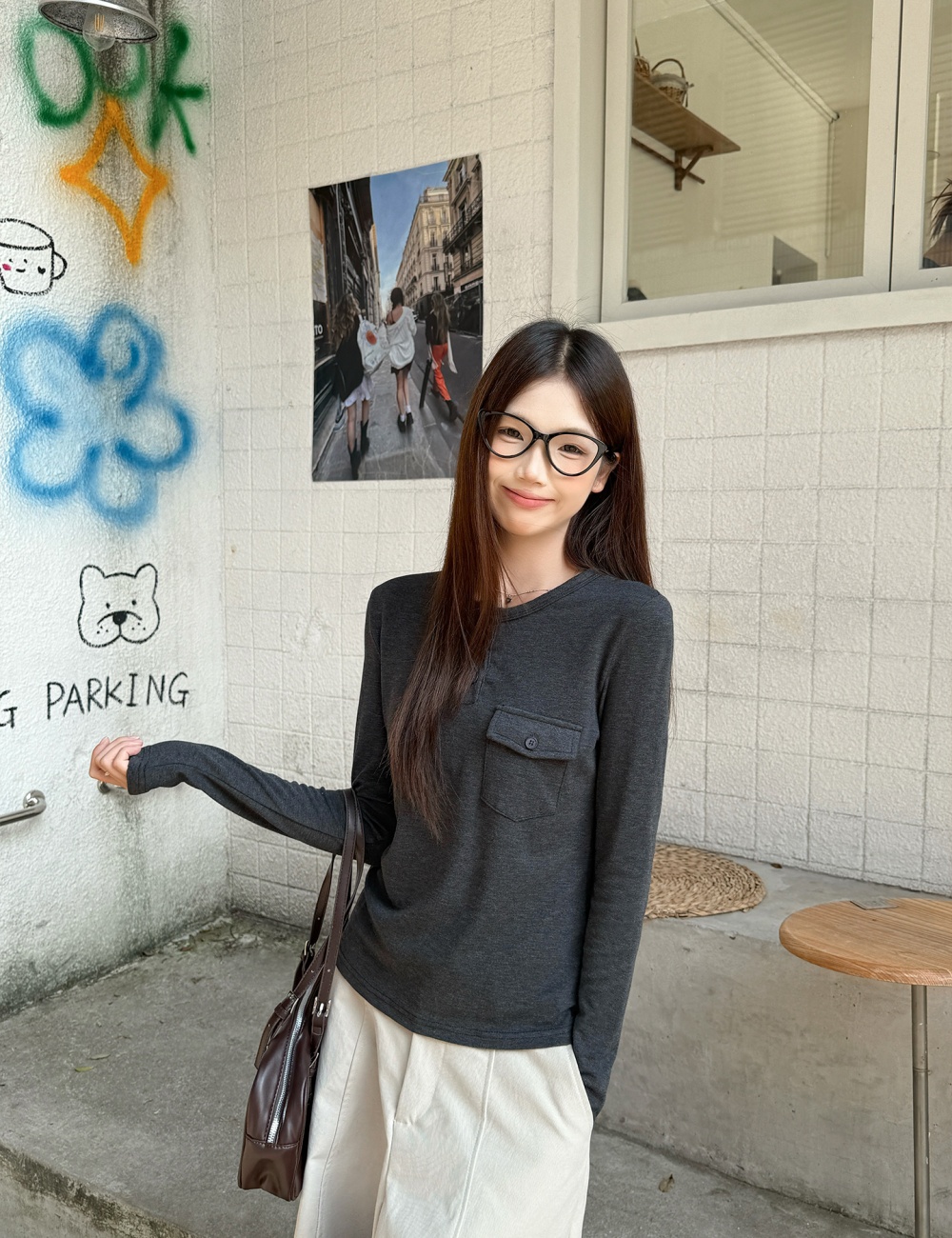 Pocket bottoming shirt long sleeve tops for women