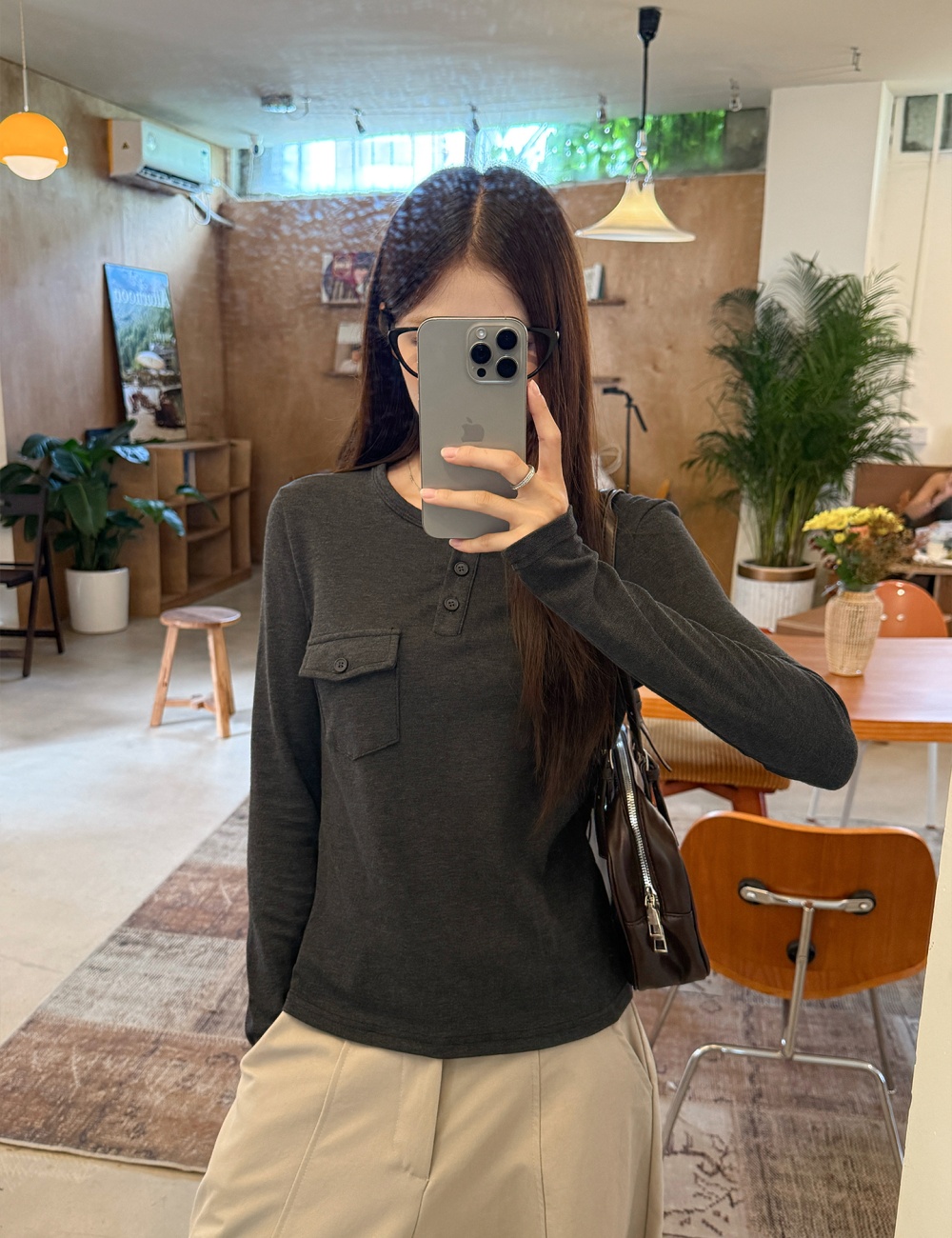Pocket bottoming shirt long sleeve tops for women