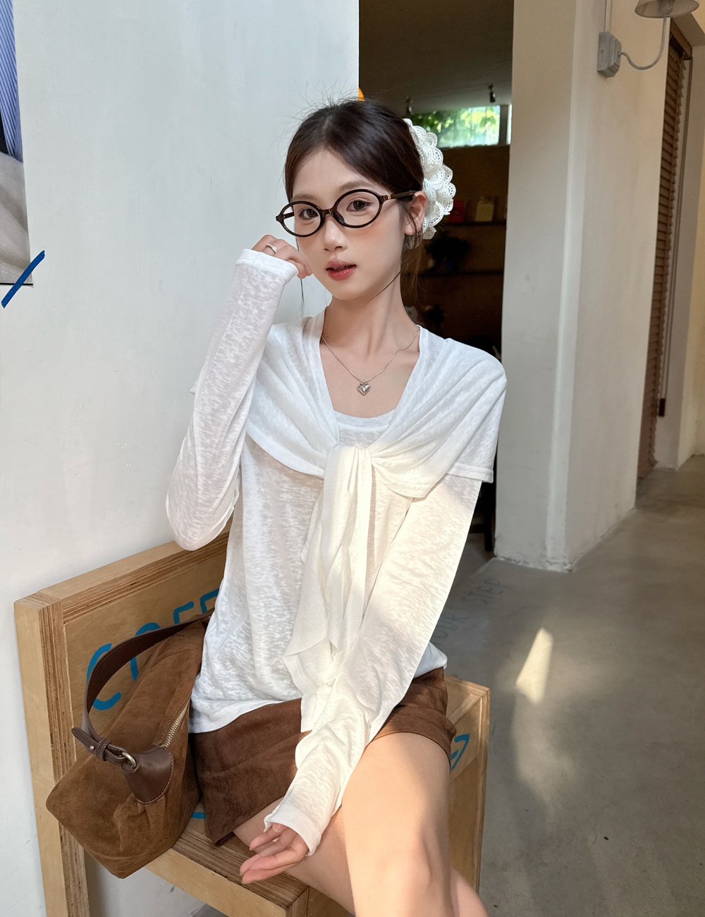Loose white shawl Korean style slim T-shirt for women