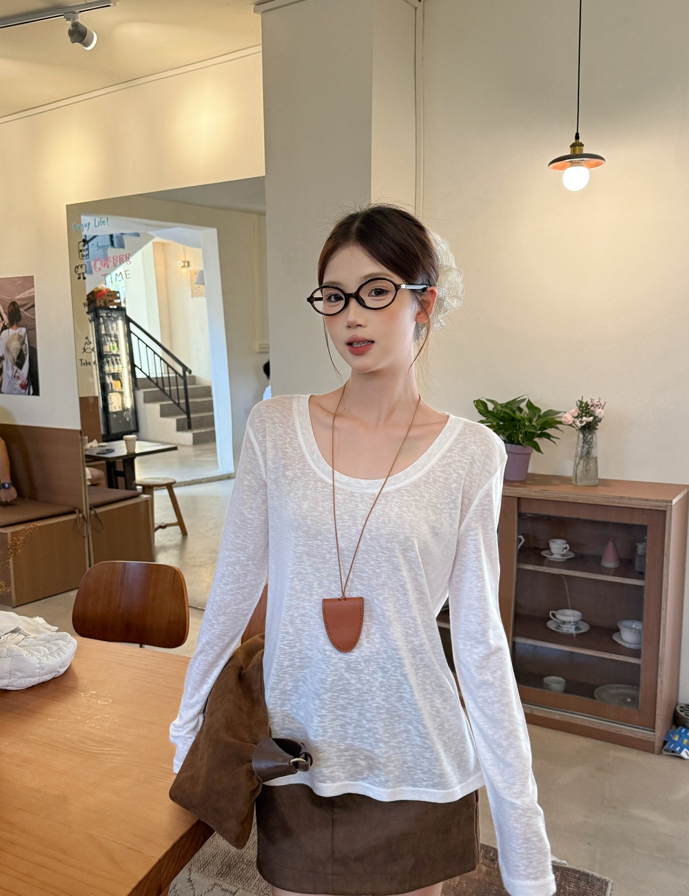 Loose white shawl Korean style slim T-shirt for women