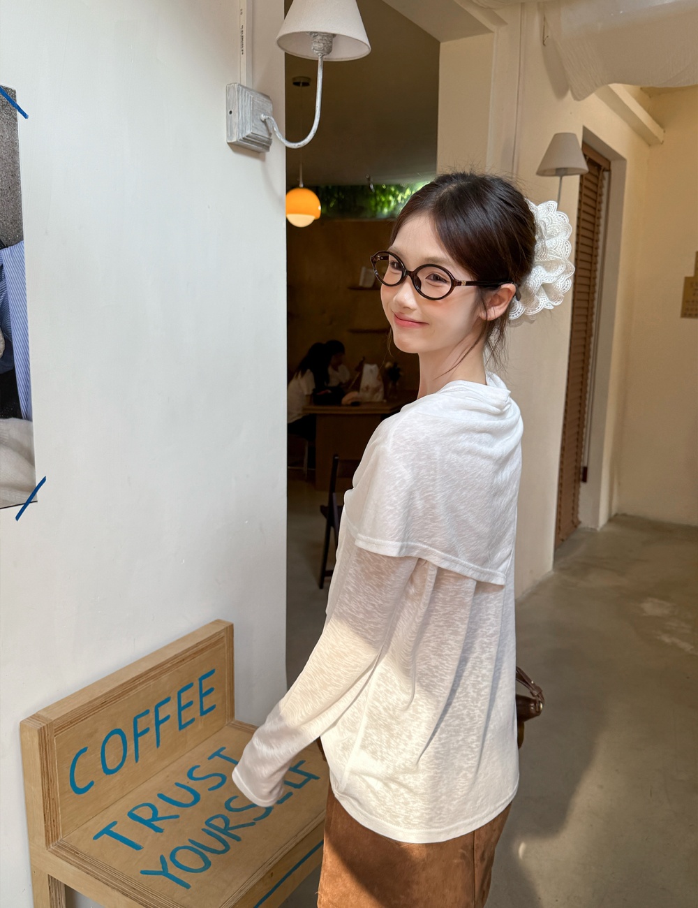 Loose white shawl Korean style slim T-shirt for women