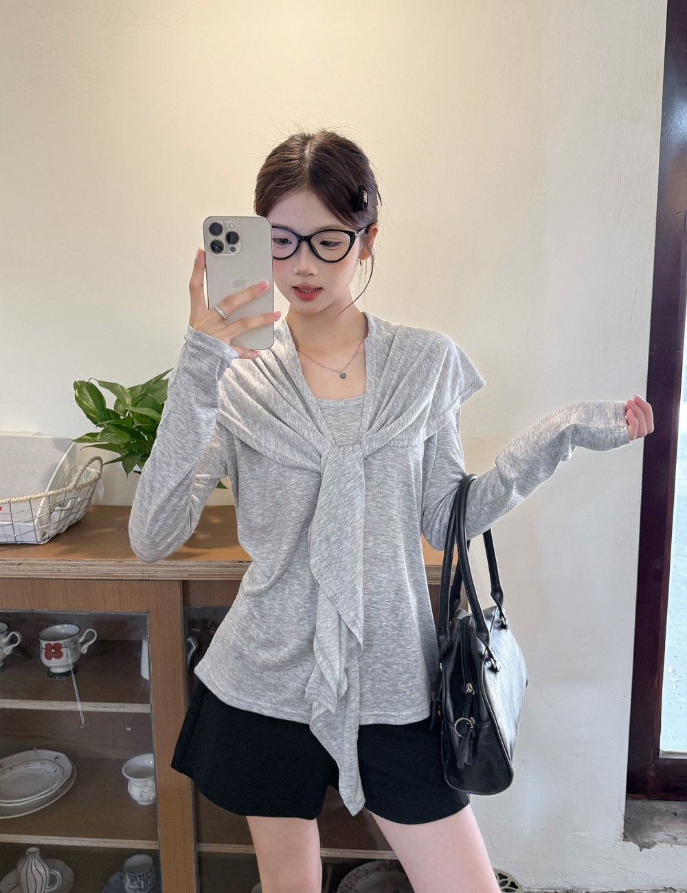 Loose white shawl Korean style slim T-shirt for women