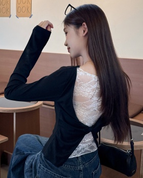 Back lace bottoming shirt black T-shirt for women