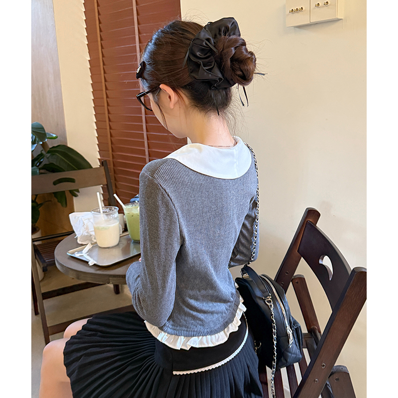 Autumn college style V-neck long sleeve sweater for women