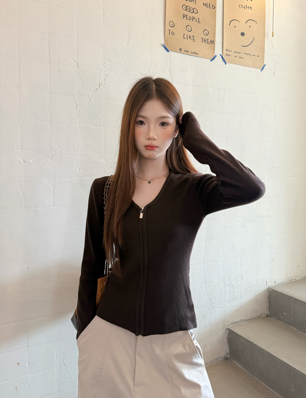 Black zip coat inside the ride long sleeve cardigan