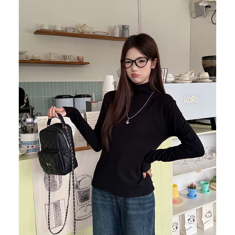 Western style slim bottoming shirt sueding tops for women