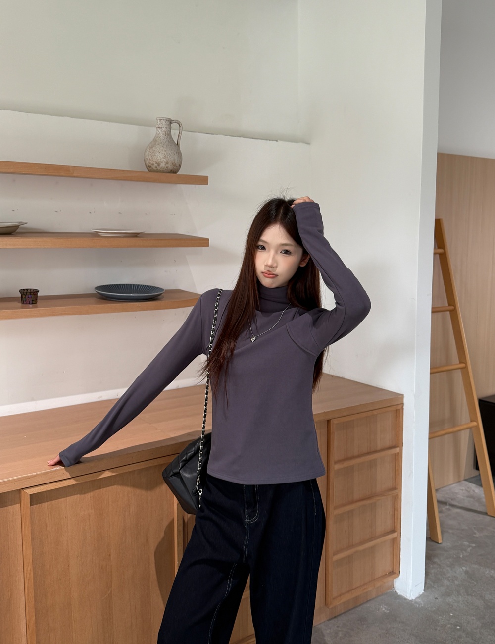 Western style slim bottoming shirt sueding tops for women