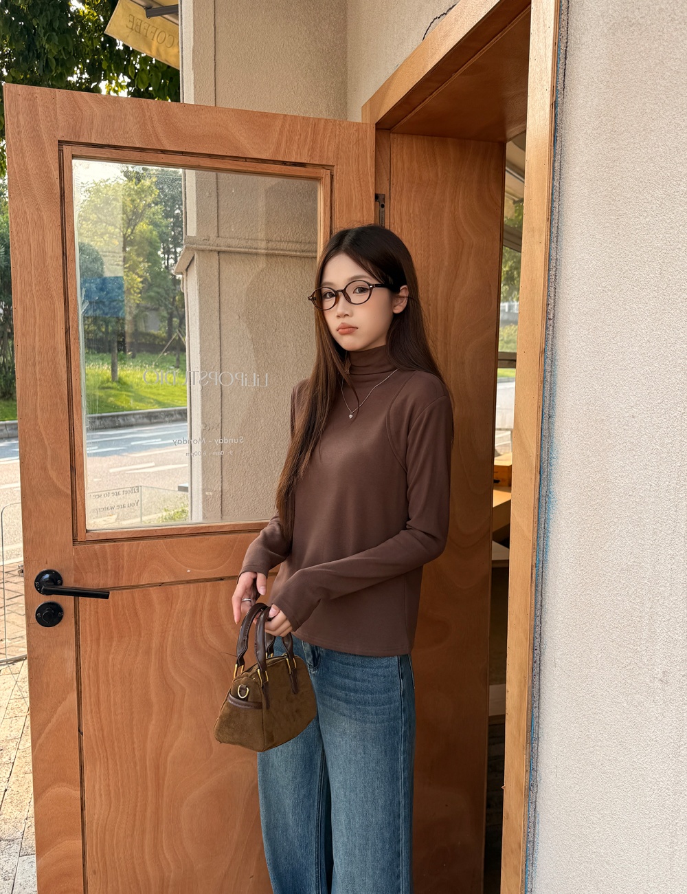 Western style slim bottoming shirt sueding tops for women