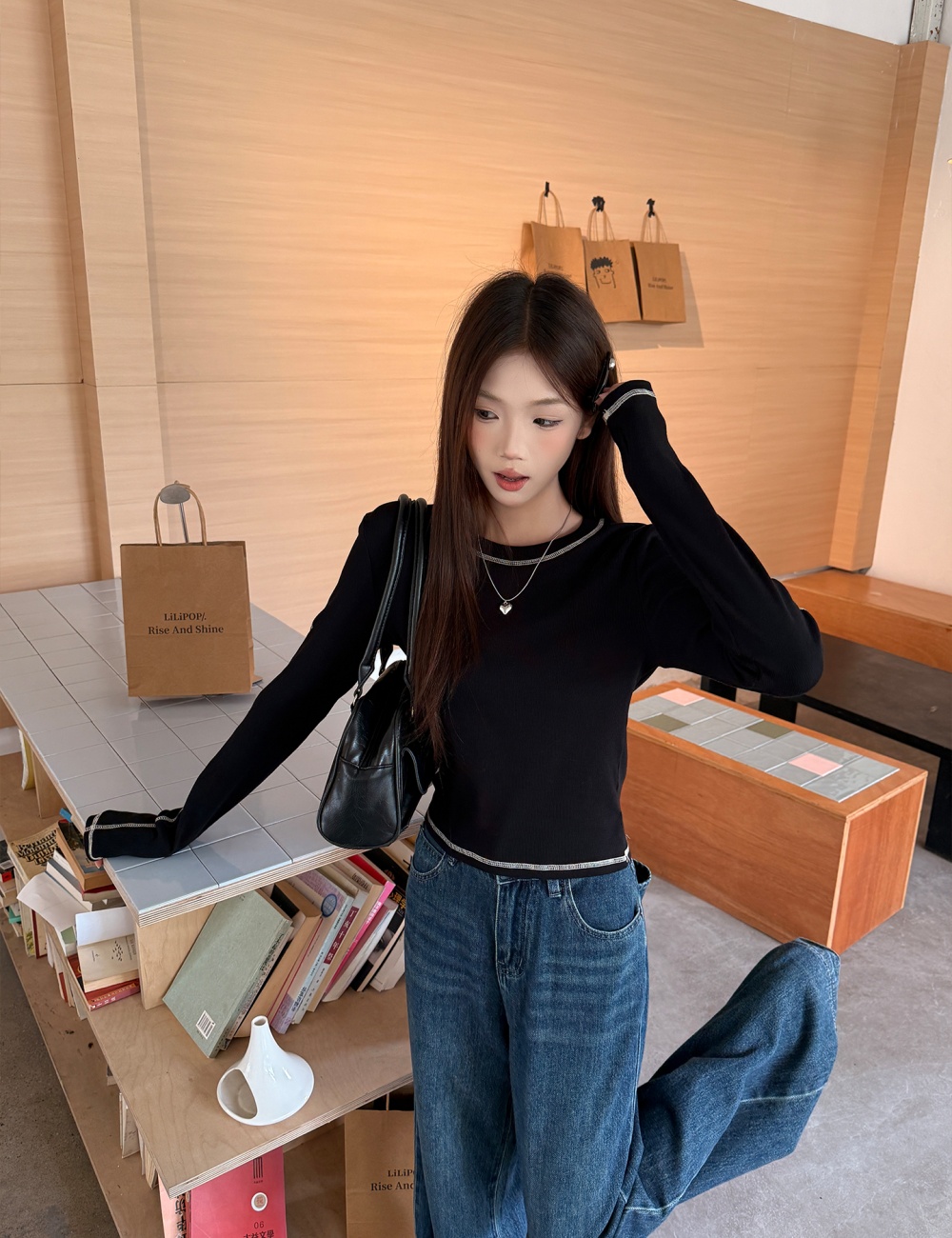 Mixed colors T-shirt spring bottoming shirt for women