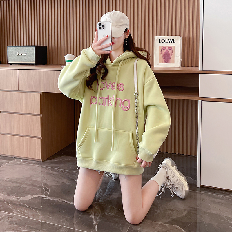 Embroidered flowers large yard tops thermal hoodie