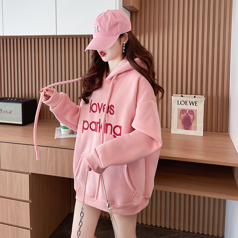 Embroidered flowers large yard tops thermal hoodie
