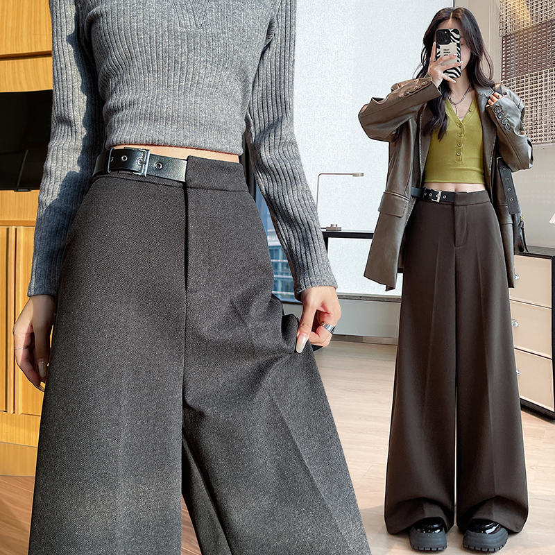 Drape thick long pants Casual wide leg pants