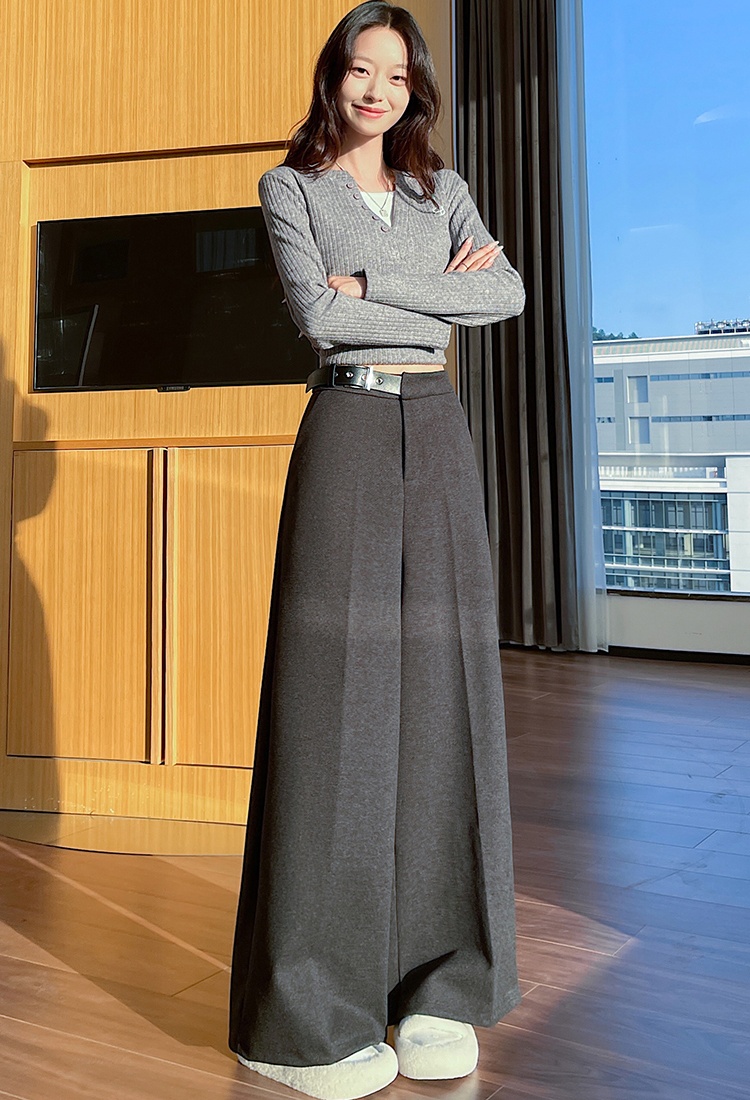 Drape thick long pants Casual wide leg pants